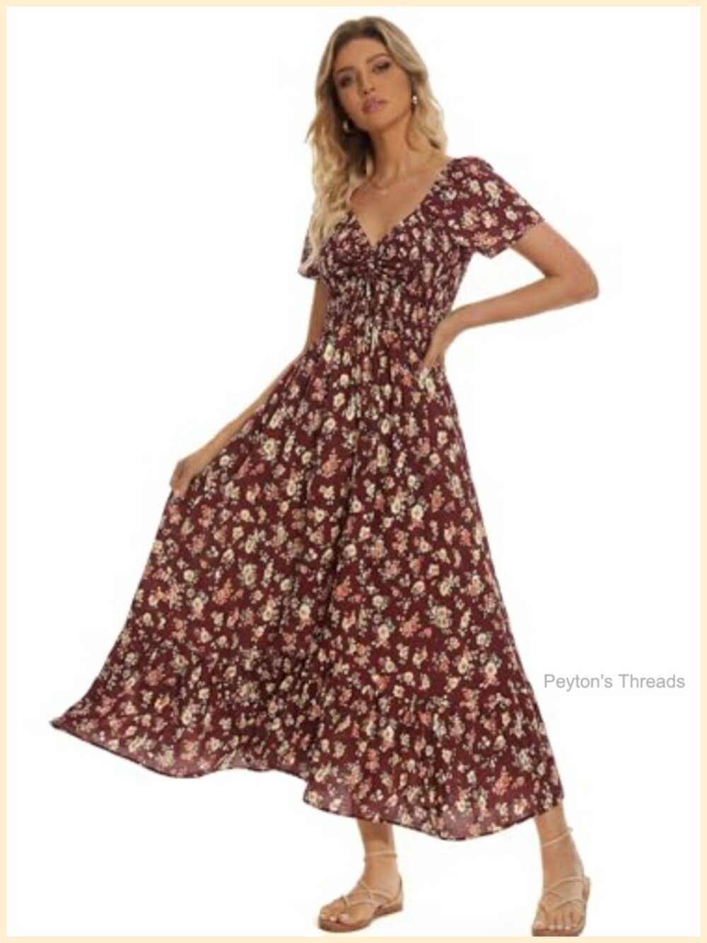Floral Smocked Maxi Dress Women Casual Flowy Tiered A-Line Boho Beach Long